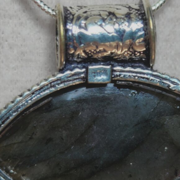 Labradorite Moonstone Decorative Bail Pendant Sterling Necklace Handcrafted NWOT - Picture 8 of 9